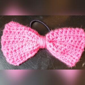 Pink Crochet Bow Hair Tie